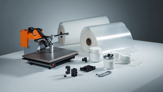 dtf printing equipment and supplies arranged on clean workbench under studio lighting