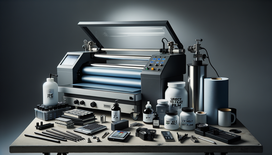 dtf printing equipment and supplies arranged on clean workbench under studio lighting