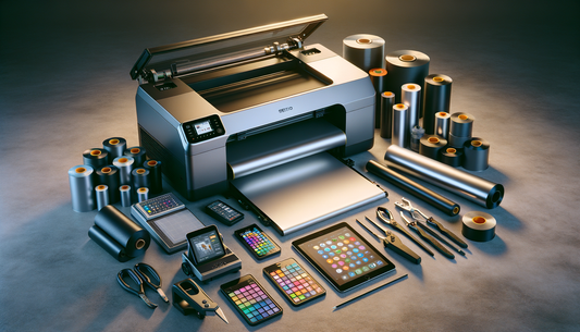 dtf printer and heat press with supplies in clean studio lighting