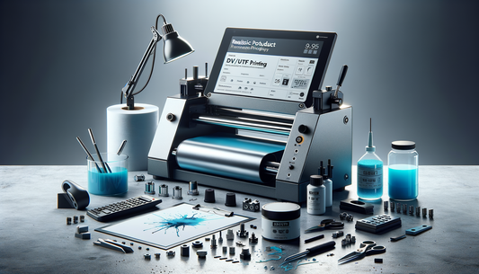 dtf printing equipment and supplies arranged on clean workbench under studio light