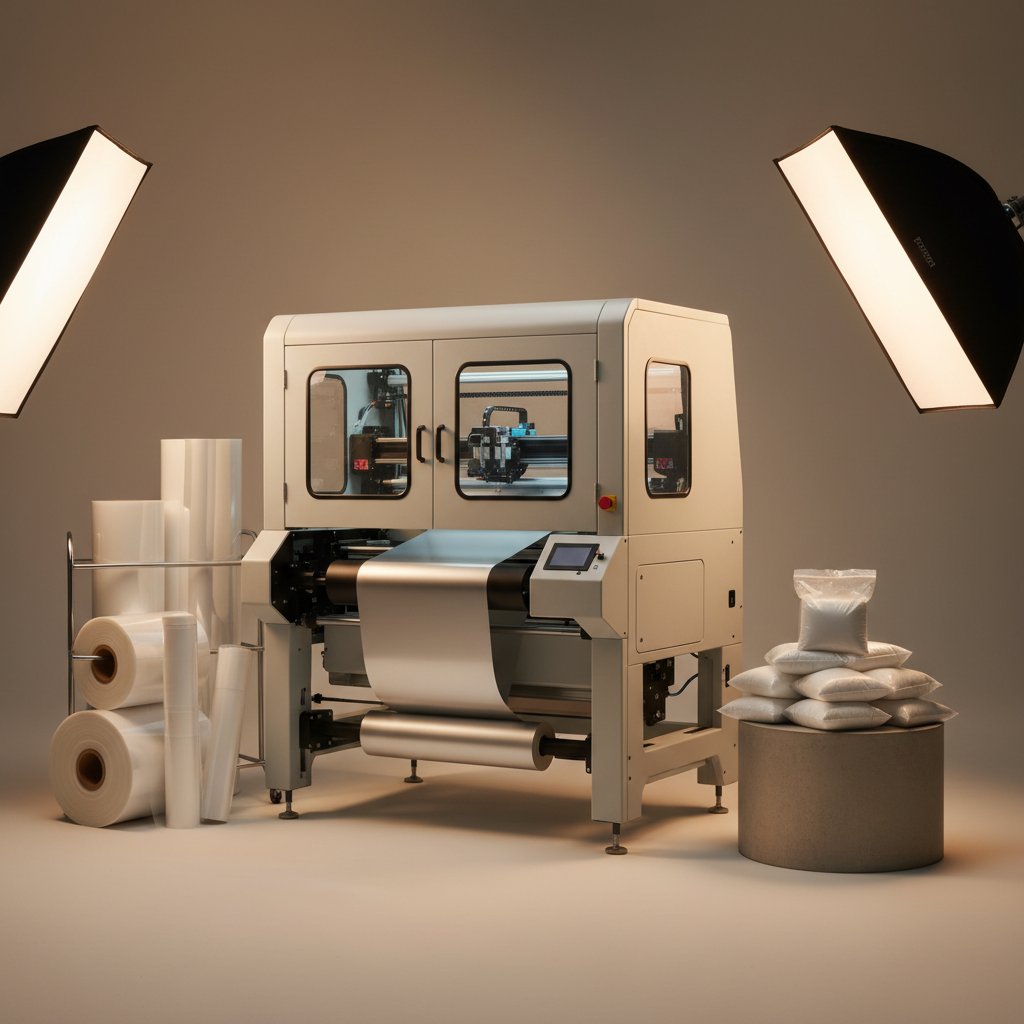 dtf printing machine with rolls of film and bags of powder in a clean studio