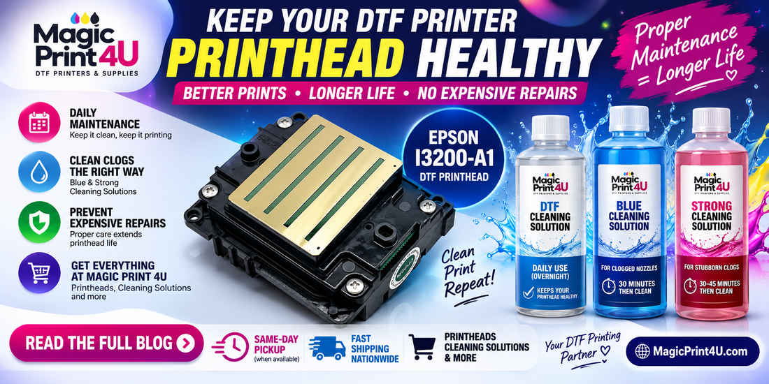 a dtf printing machine with printing supplies in a clean studio setting