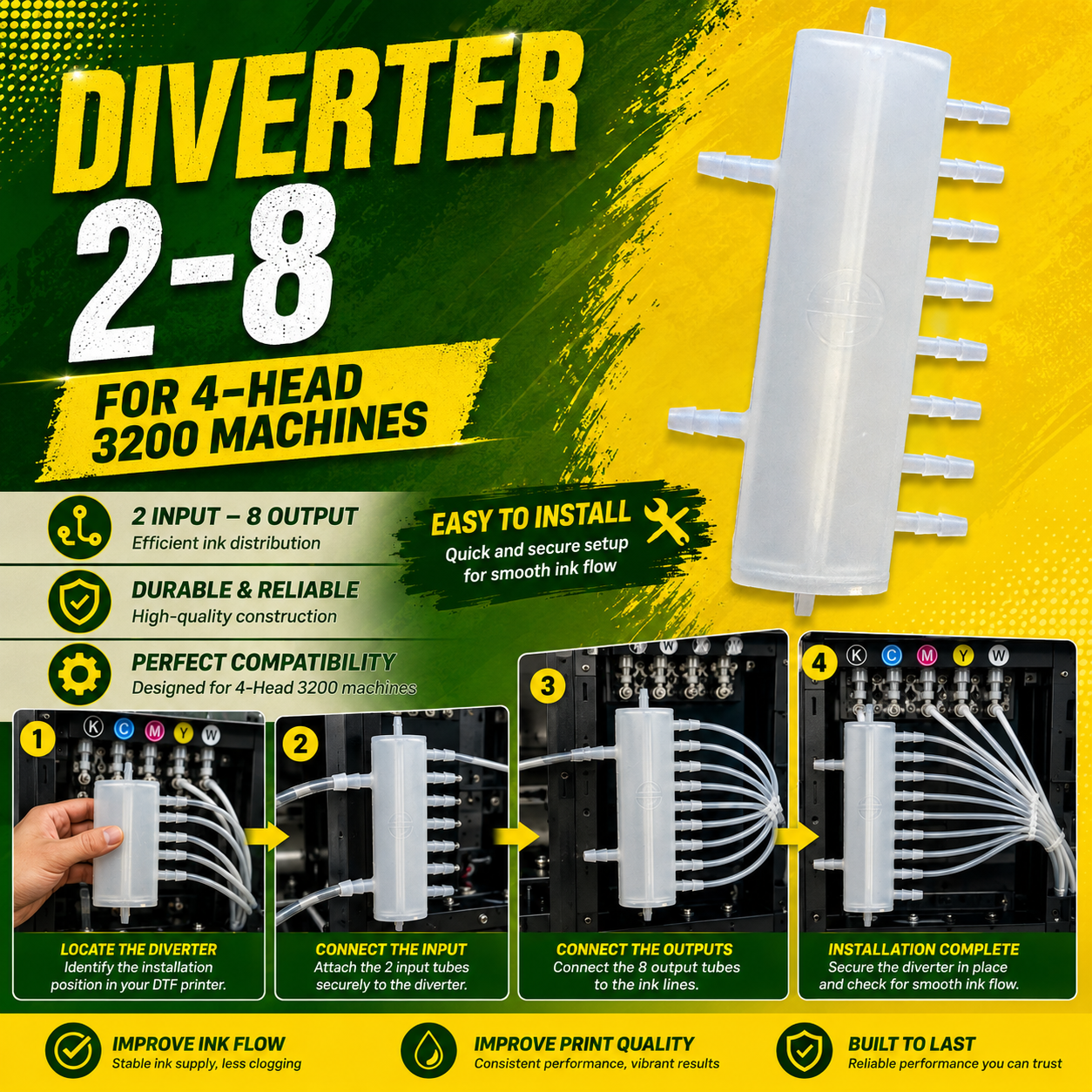 DTF Ink Diverter 2-8 Manifold for 4-Head 3200 Printers