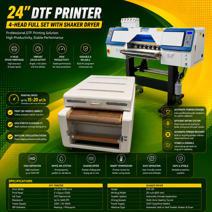 24"  DTF Printer 4-Head Full Set with Shaker Dryer