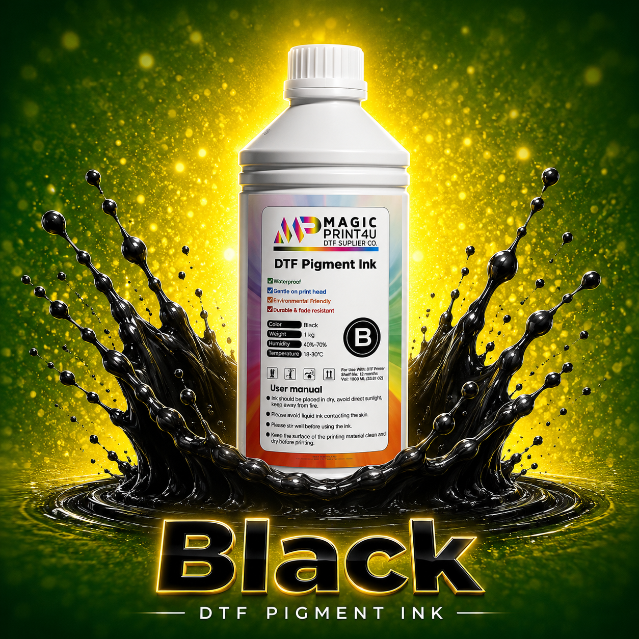 Premium DTF Pigment Ink  CMYK & White High-Opacity, Wash-Resistant Ink for DTF Printing