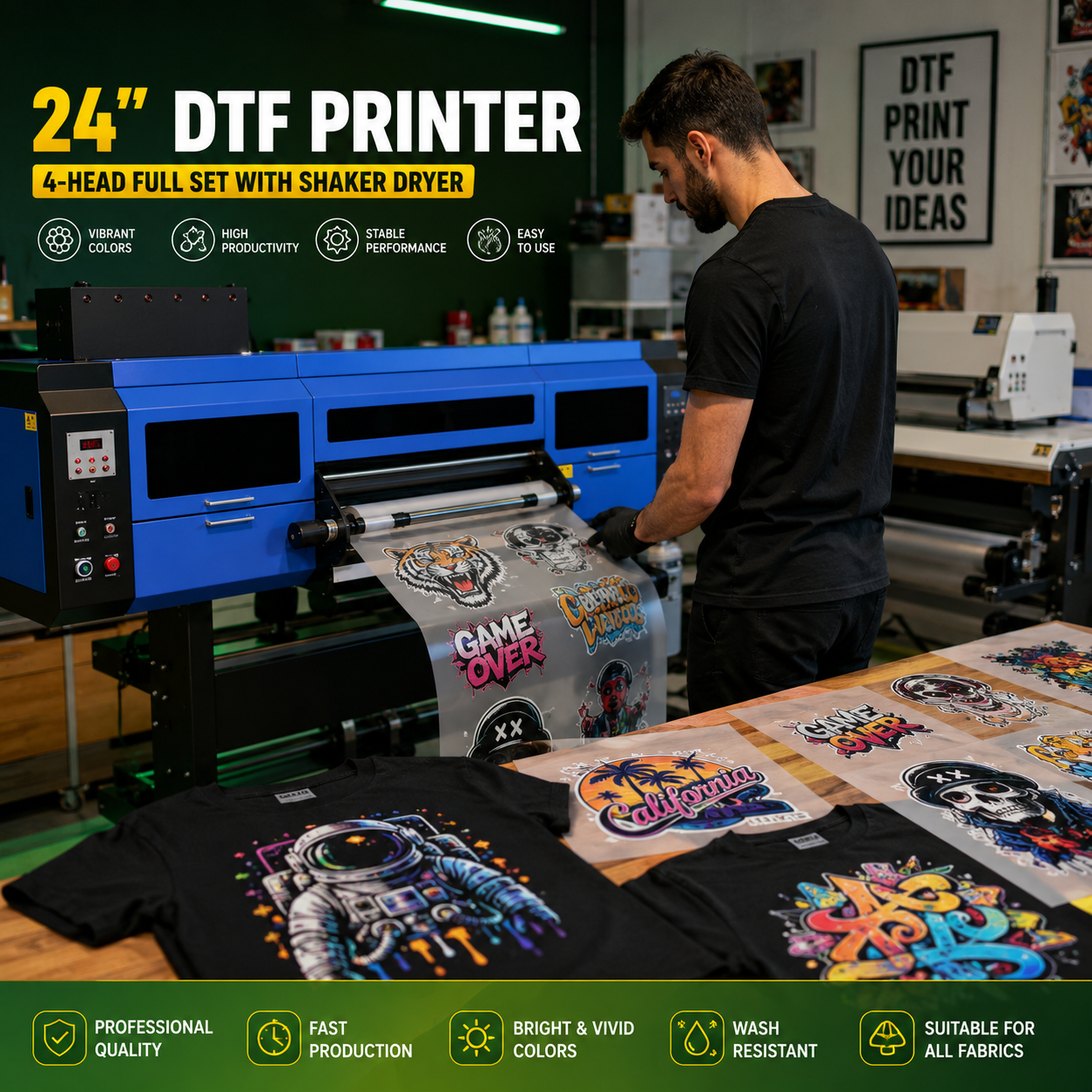24"  DTF Printer 4-Head Full Set with Shaker Dryer