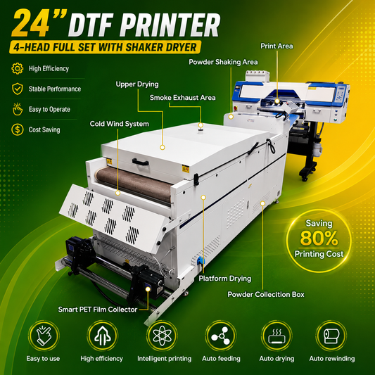 24"  DTF Printer 4-Head Full Set with Shaker Dryer