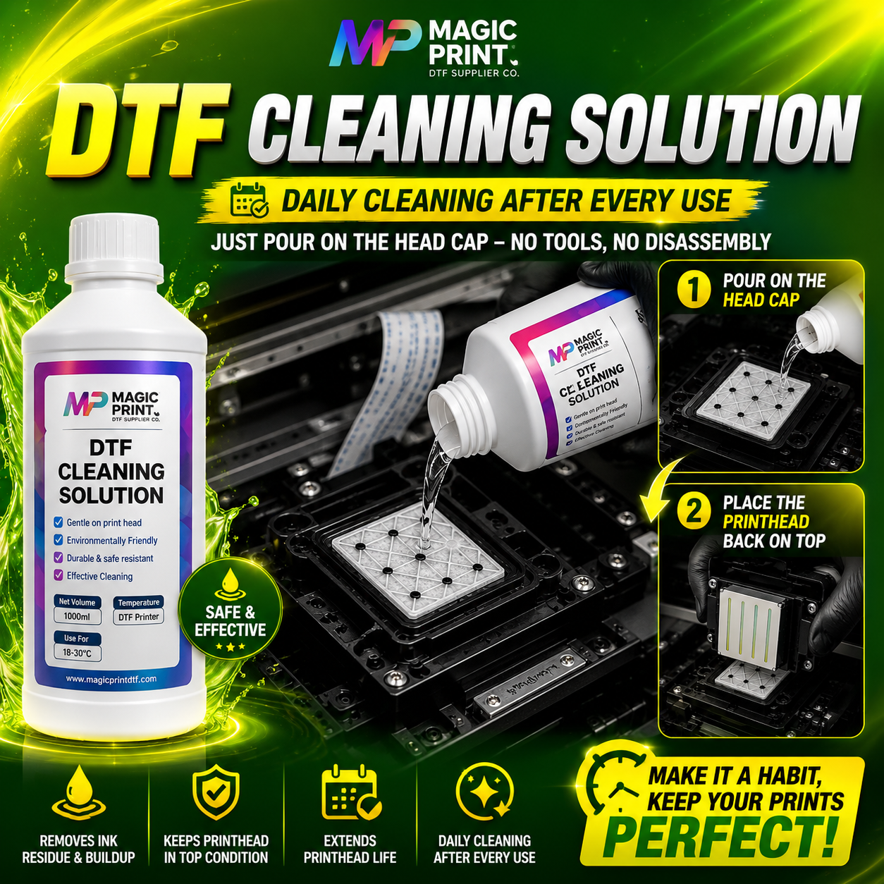 DTF Cleaning Solution Printhead Maintenance, Nozzle Care & White Ink System Support