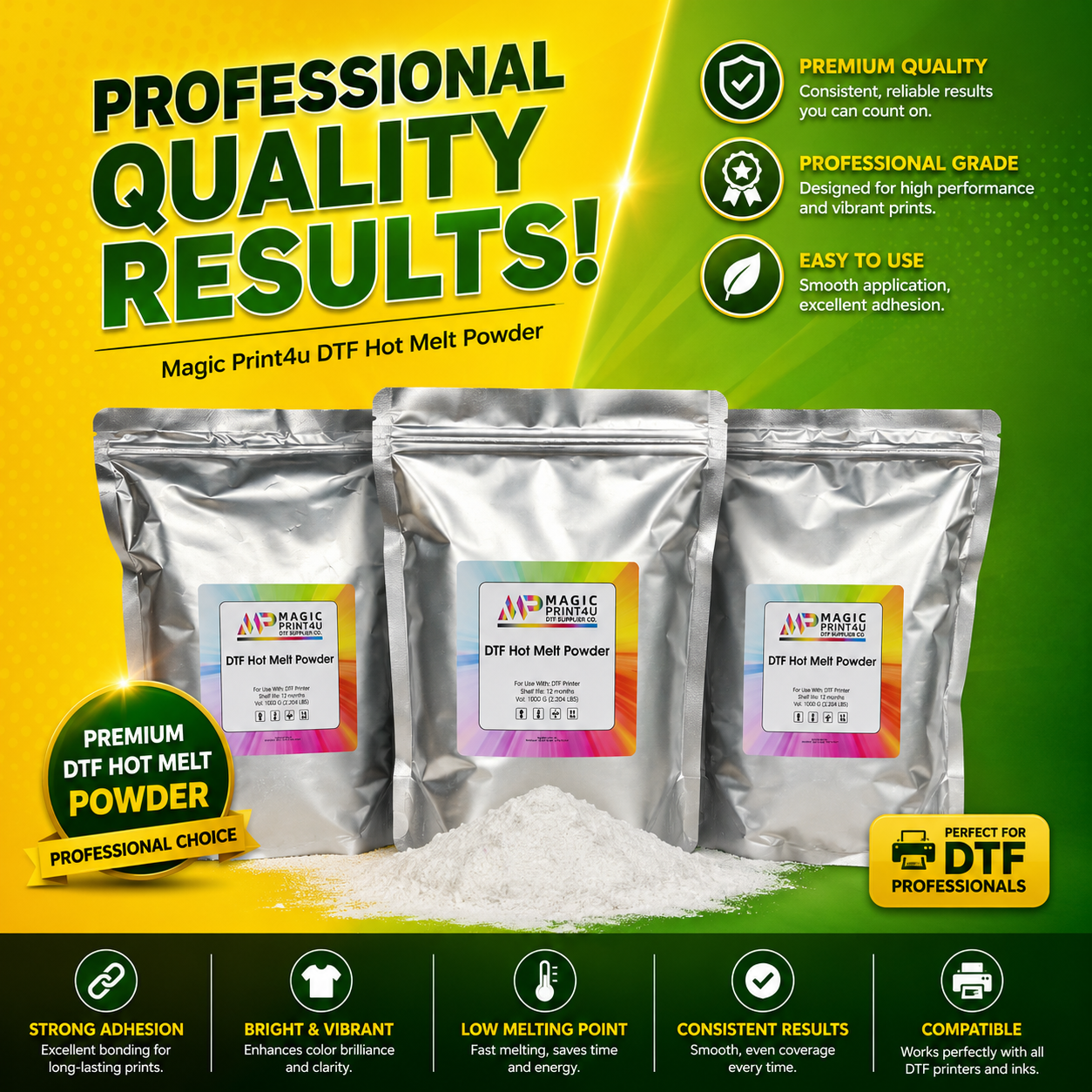 DTF Hot Melt Powder Premium TPU Adhesive Powder for DTF Transfers Magic Print 4U