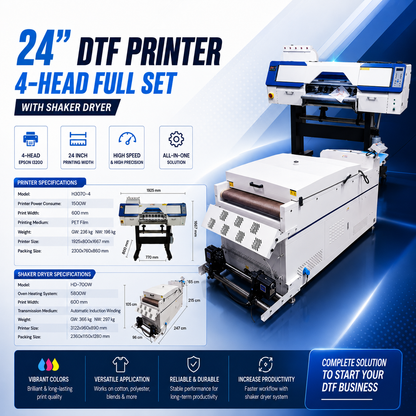 24"  DTF Printer 4-Head Full Set with Shaker Dryer