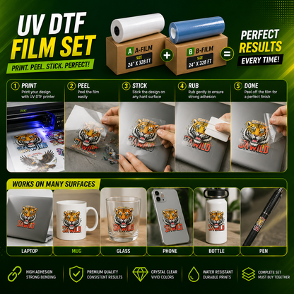 UV DTF Film Set  High Adhesion Transfer Film for Glass, Plastic & Hard Surfaces
