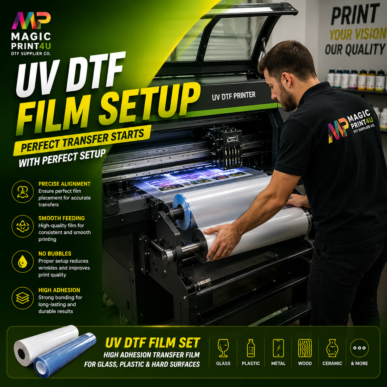 UV DTF Film Set  High Adhesion Transfer Film for Glass, Plastic & Hard Surfaces